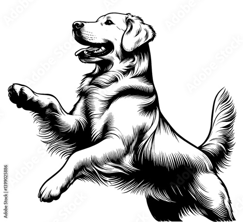 Hand drawn cute Golden Retriever in full-body, vector sketch isolated on white background, SVG vector	