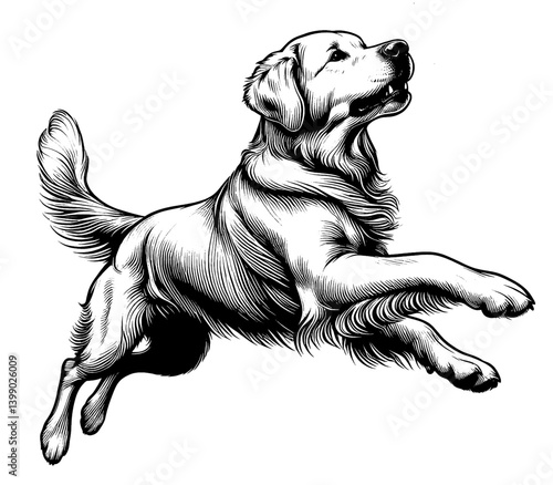 Hand drawn cute Golden Retriever in full-body, vector sketch isolated on white background, SVG vector	