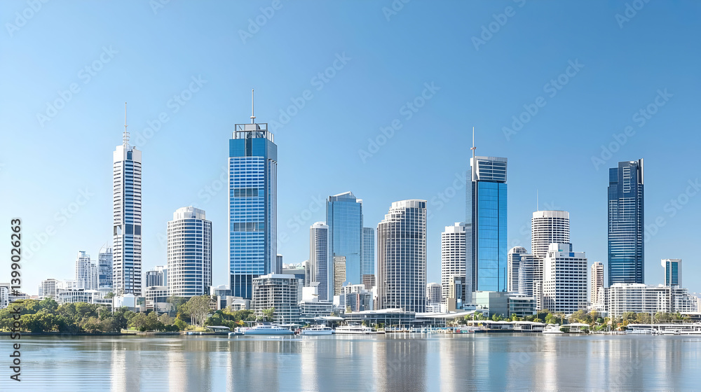 Obraz premium Modern City Skyline Panorama Over River