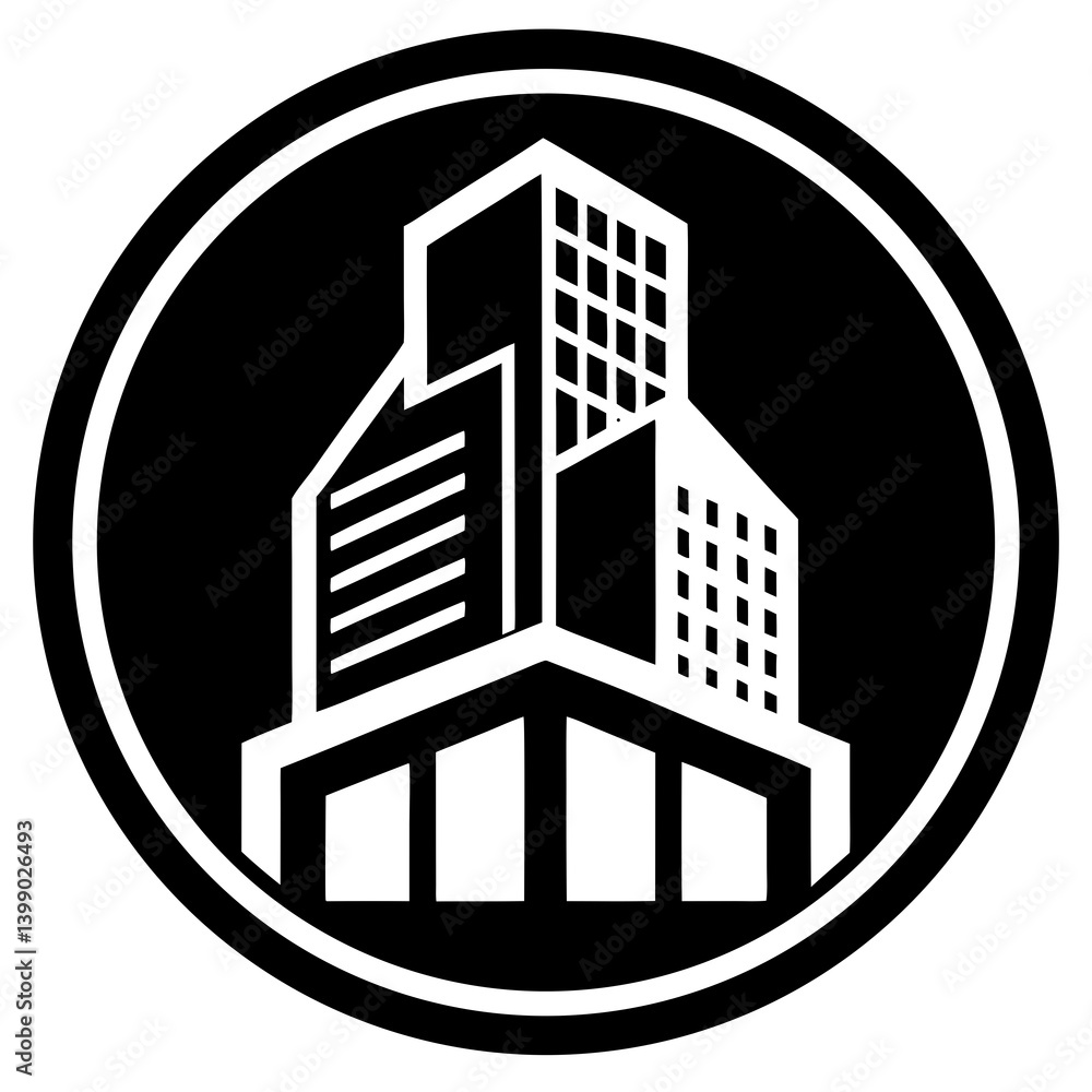 Fototapeta premium Building Mascot Logo in Circle Illustration Creative Architecture Themed Emblem Design