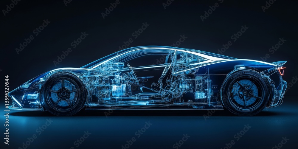 Transparent Car Chassis, Engine, and Components Transparent Car Chassis, Engine, and Components