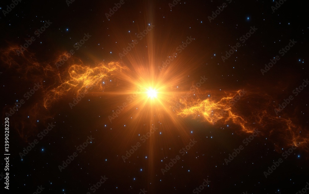 Bright Starburst Glow in Dark Space with Lens Flare and Dramatic Lighting Bright Starburst Glow in Dark Space with Lens Flare and Dramatic Lighting