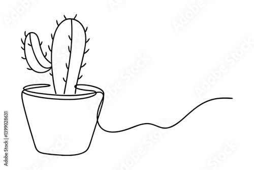 Minimalist One Line Drawing Of Cactus In Pot Continuous Line Art Botanical Illustration Simple Black And White Design Single Line Vector Art