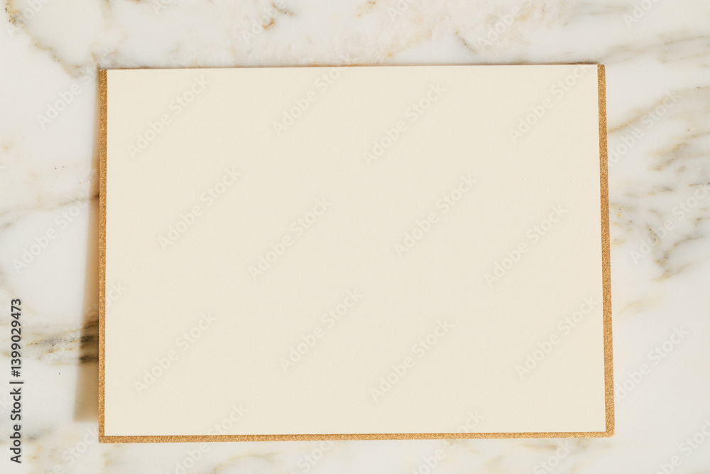 elegant cream colored stationery card with gold edge on white marble table elegant cream colored stationery card with gold edge on white marble table