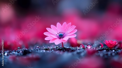 Stunning pink flower with dew drops