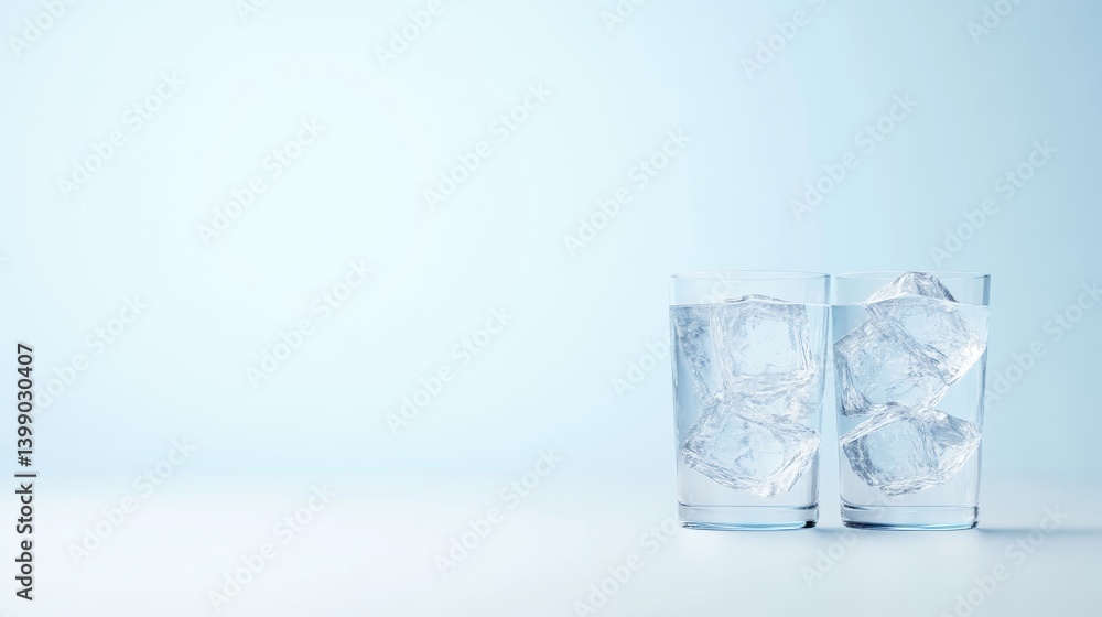 Two glasses of water with ice cubes