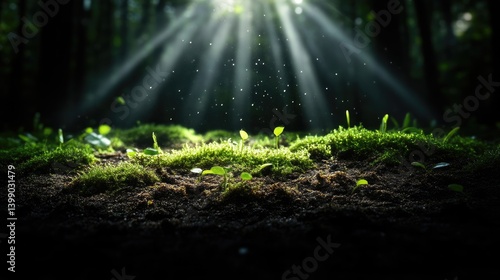 Obraz na płótnie Sunlight filtering through forest canopy onto vibrant new growth w salonie
