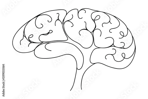 Abstract Human Brain Outline Design For Medical And Educational Purposes Illustrating Knowledge And Cognitive Function With Decorative Curly Lines