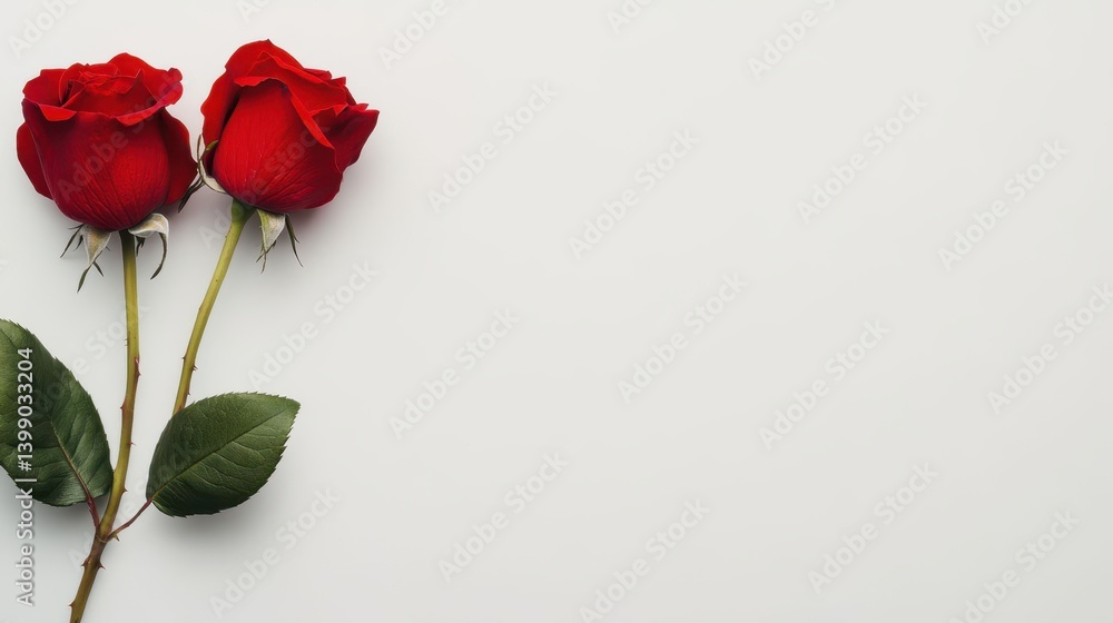 Obraz premium Two Red Roses on a Light Background