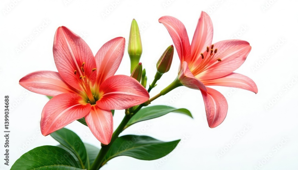 Fototapeta premium Large isolated plant with large flowers on white background, closeup, plant detail, foliage