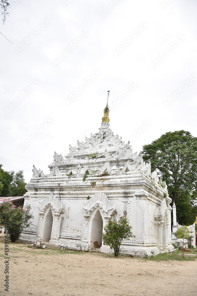 White Hsinbyume Pagoda Framed by Arch – Iconic Temple in Mingun, Myanmar White Hsinbyume Pagoda Framed by Arch – Iconic Temple in Mingun, Myanmar