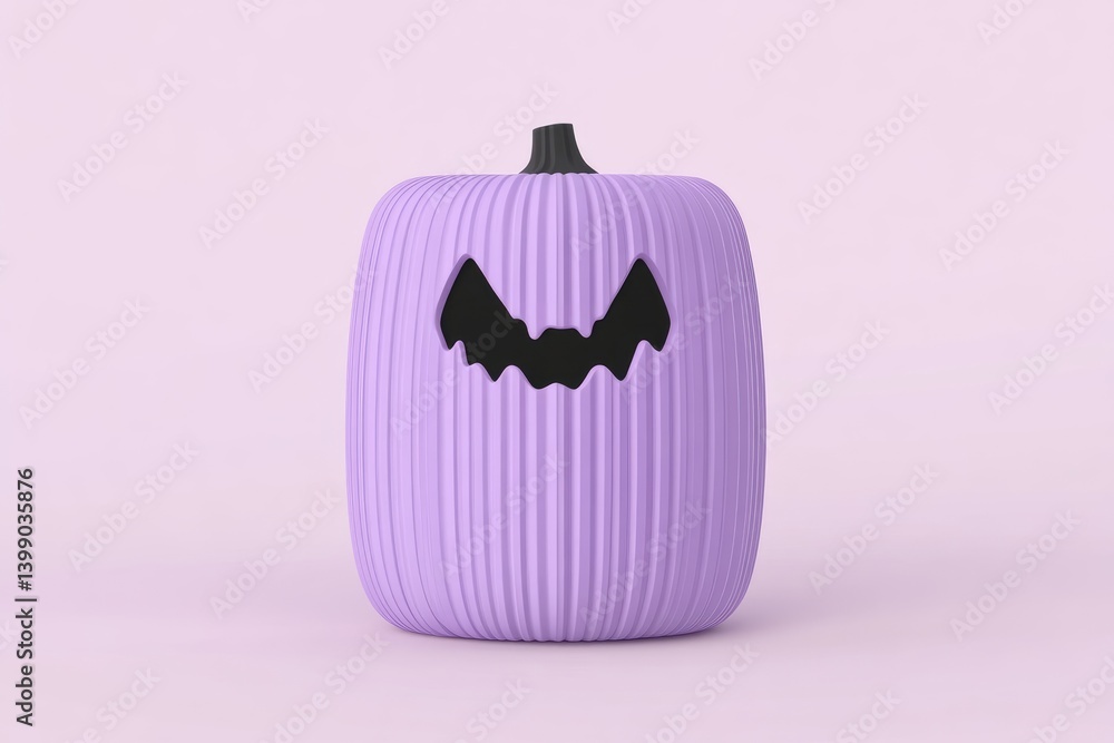 Purple ribbed pumpkin with bat-shaped eyes