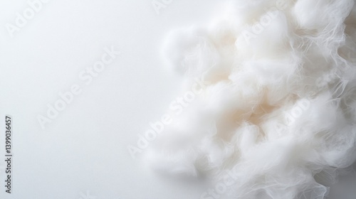 Obraz na płótnie Soft fluffy cotton fibers close-up on white background, natural texture and organic material, and minimalist composition for textile industry concept. w salonie