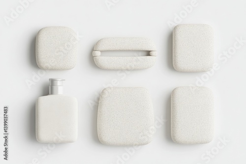 Obraz na płótnie Elevated, minimalist cosmetic product mockups. Various shapes and sizes of neutral-colored containers, emphasizing design w salonie
