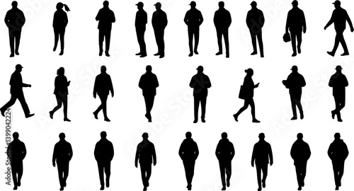 Vector silhouettes man and women, illustration. Silhouettes of people in warm clothes. EPS 10 version.