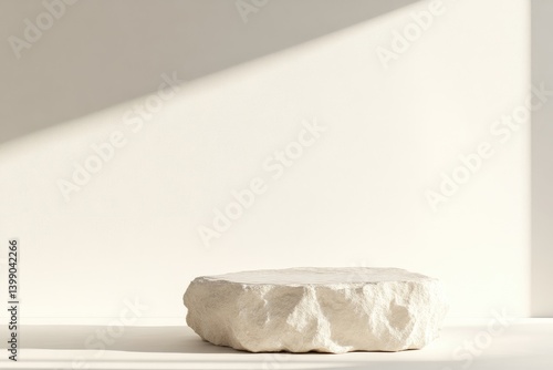 Obraz na płótnie Minimalist, light beige rock pedestal, sunlit display w salonie