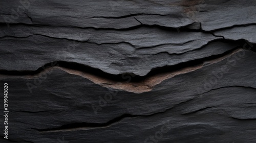 Obraz na płótnie Dark, textured rock surface with deep cracks w salonie