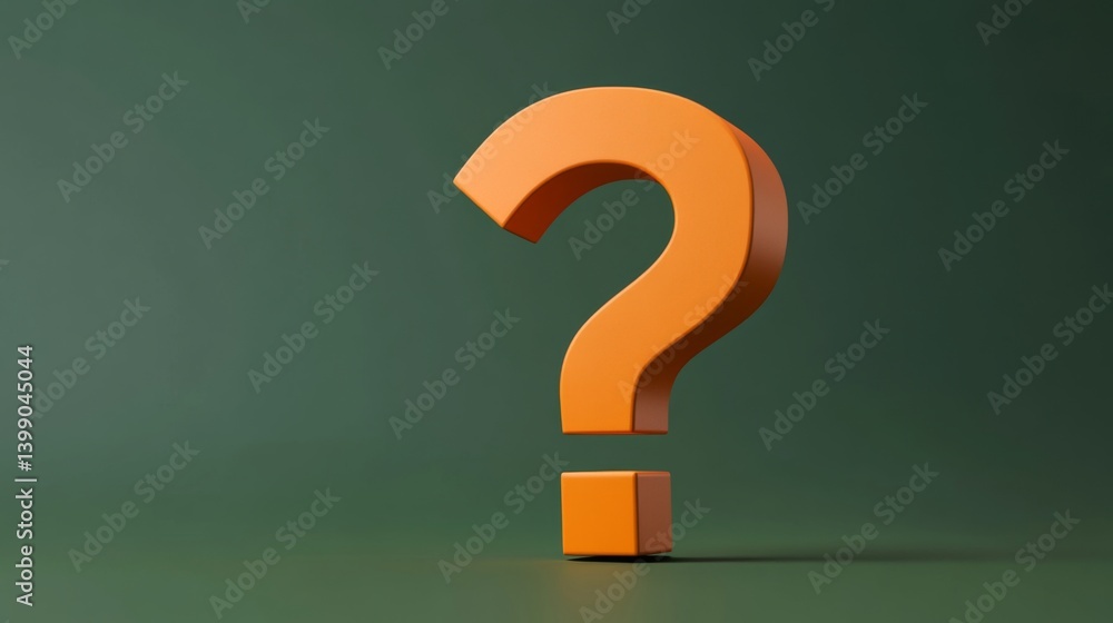 Three dimensional render of orange question mark against green background Three dimensional render of orange question mark against green background
