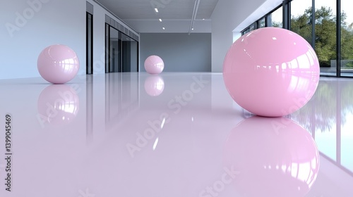 Obraz na płótnie Pink spheres in modern, minimalist hall w salonie