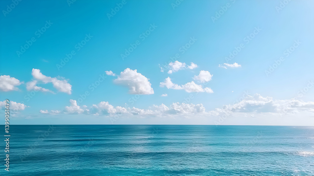 Fototapeta premium Vast Ocean With Fluffy Clouds Under Clear Sky