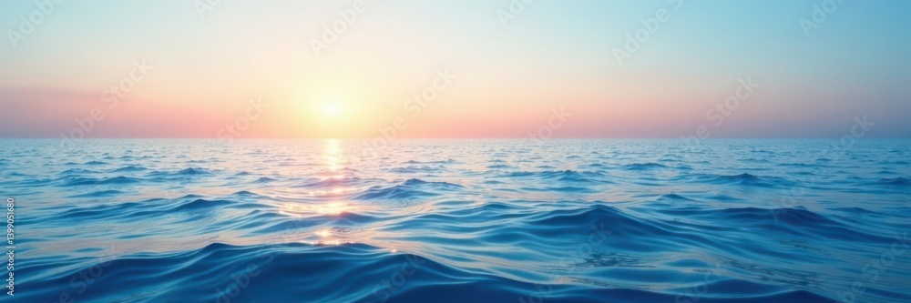 Fototapeta premium Soothing ocean horizon with gradient sky and gentle waves, natural, oceanic