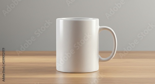 Blank White Mug on Wooden Table Mockup