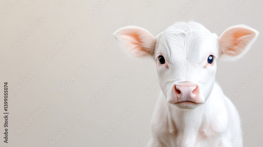 Innocent white calf stares directly at viewer