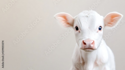 Innocent white calf stares directly at viewer