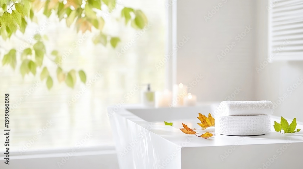 Modern spa bathroom with autumnal decor