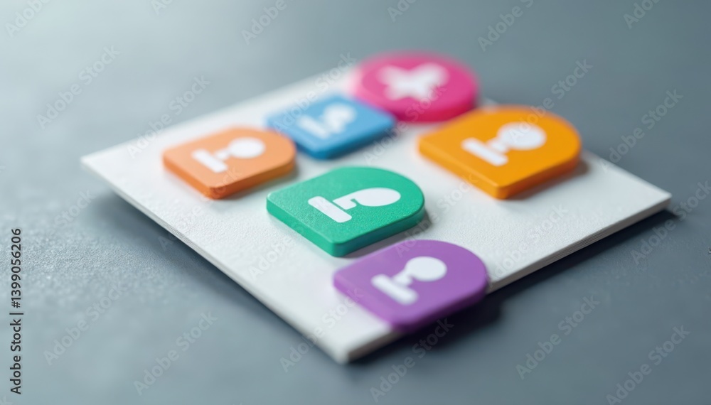 Close-up of contact information icons on a business card against a grey background, corporate identity, details Close-up of contact information icons on a business card against a grey background, corporate identity, details