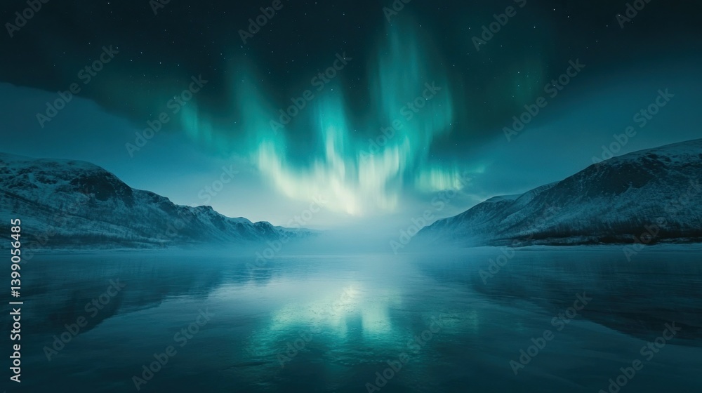 Fototapeta premium Majestic aurora borealis over frozen lake
