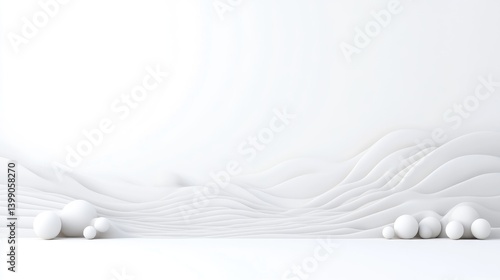 Obraz na płótnie Minimalist white room with sculpted waves and spheres w salonie