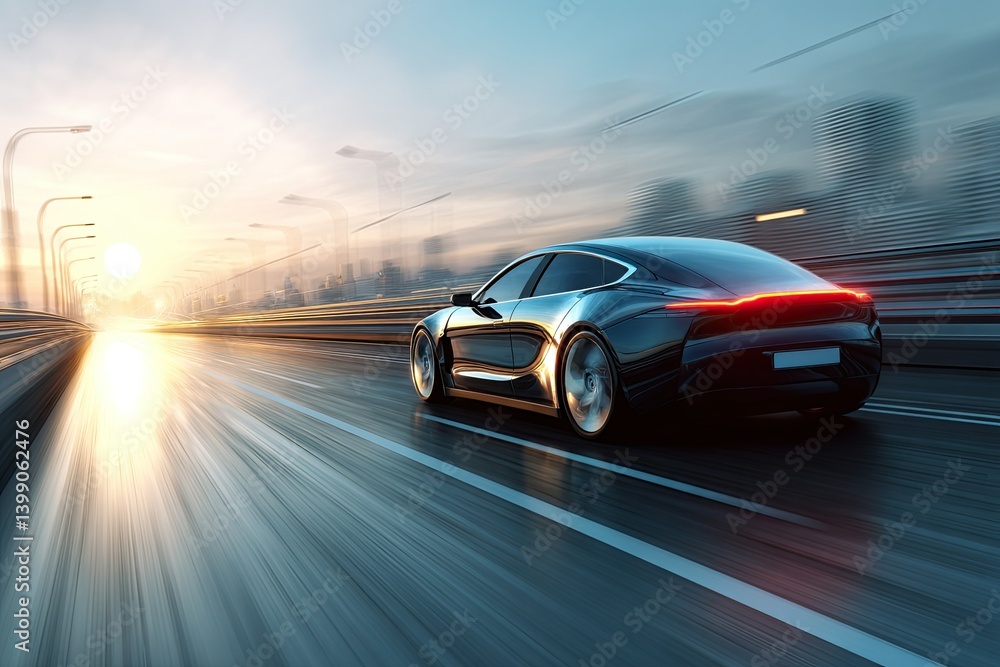 Sleek Electric Vehicle in Motion Blurring the Cityscape: A Dynamic Transportation Image Sleek Electric Vehicle in Motion Blurring the Cityscape: A Dynamic Transportation Image