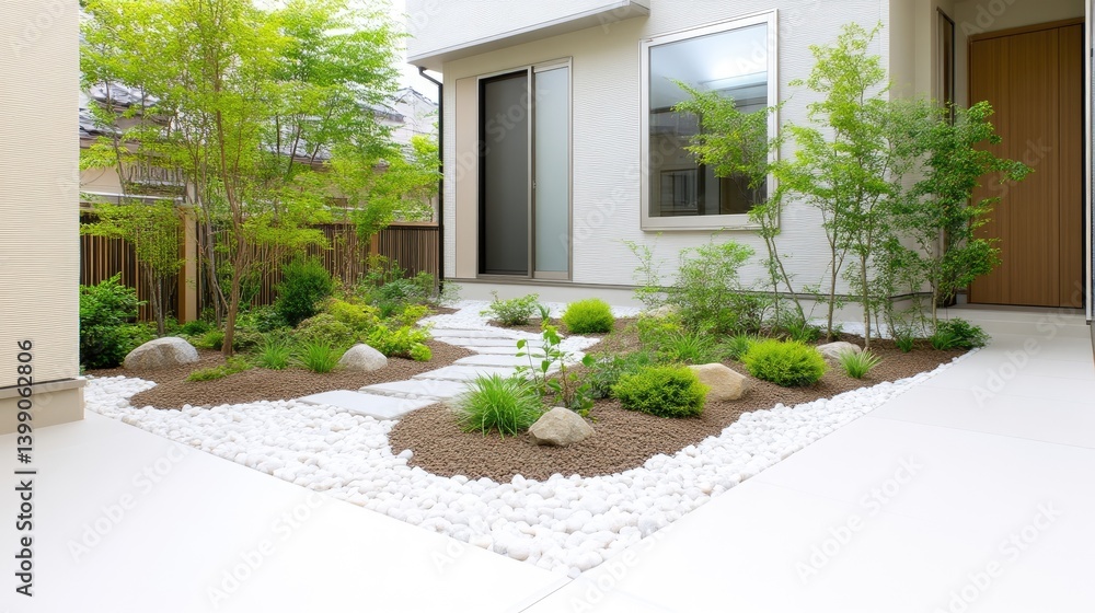 Small, modern, Japanese-style garden patio