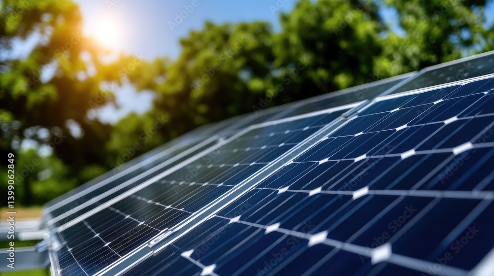 Solar panels in sunlight, close-up