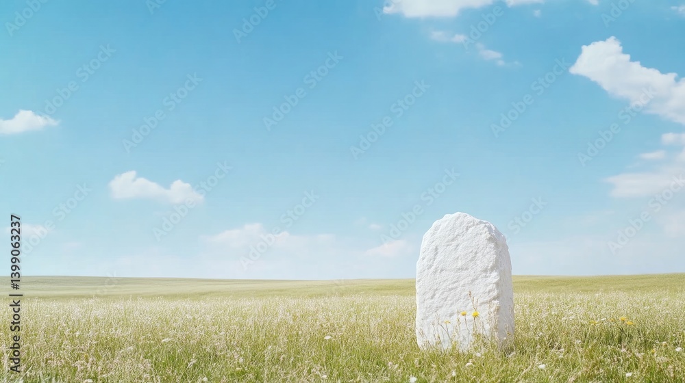 Empty Field, White Stone, Blue Sky