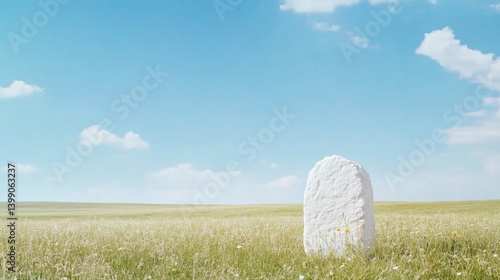 Obraz na płótnie Empty Field, White Stone, Blue Sky w salonie