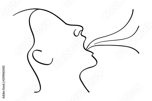 Minimalist Continuous Line Art Of Two Faces Sharing Breath Or Whispering Together With Clean White Background For Design Projects