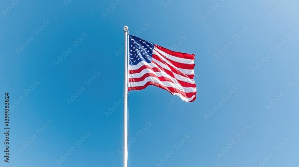 American flag waving in a clear blue sky