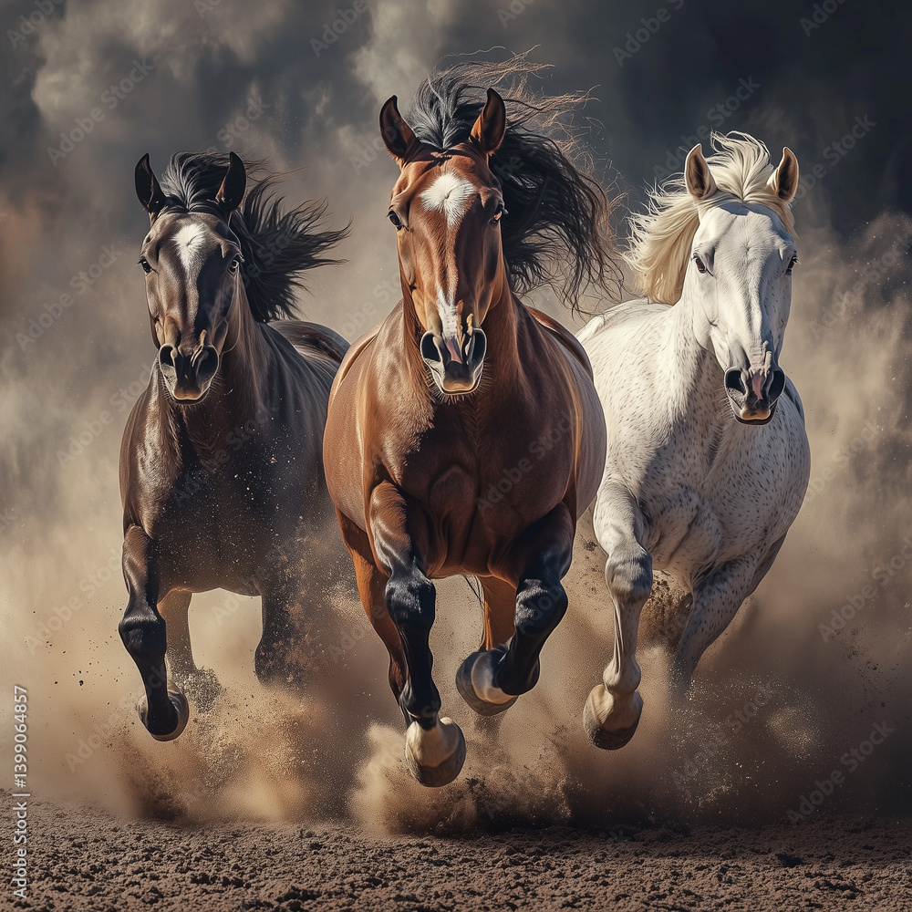 Elegant horses running in meadow Elegant horses running in meadow