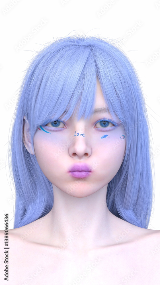 Naklejka premium 女性の顔アップ 3DCGレンダリング