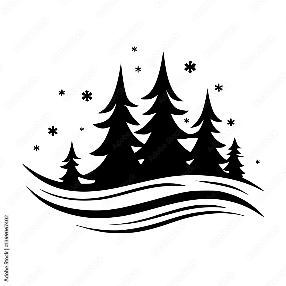 Obraz premium Minimalist Winter Forest Scene with Snowflakes - Vector Illustration