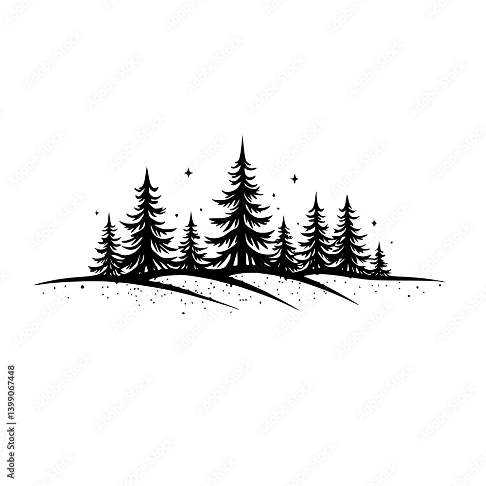 Obraz premium Minimalist Silhouette Forest Scene with Stars - Vector Illustration