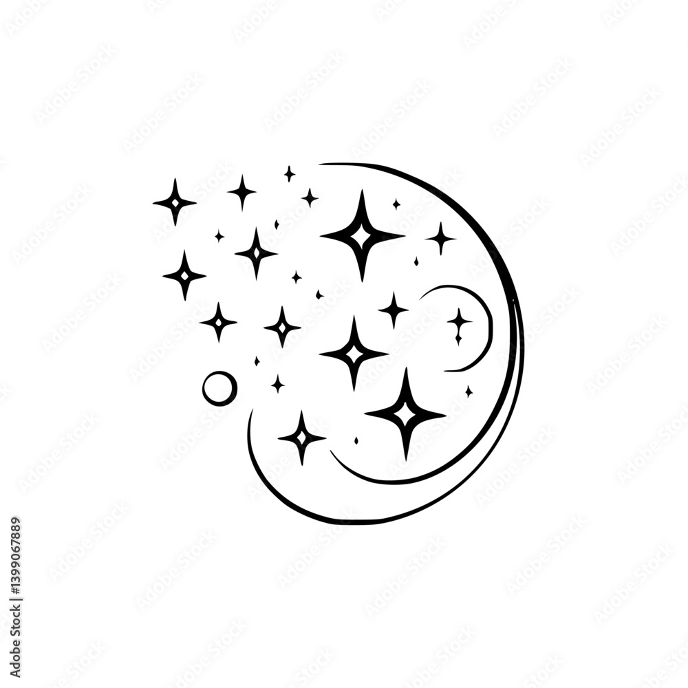 Obraz premium Sparkling Star Swirl, Minimalist Black & White Design