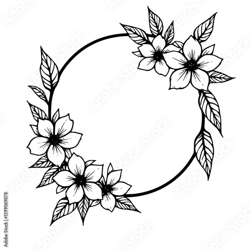 Elegant Floral Circle Frame in Black and White