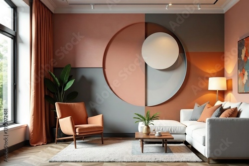 Abstract geometric shapes in muted tones create a sophisticated interior design repeat , home, surface, room