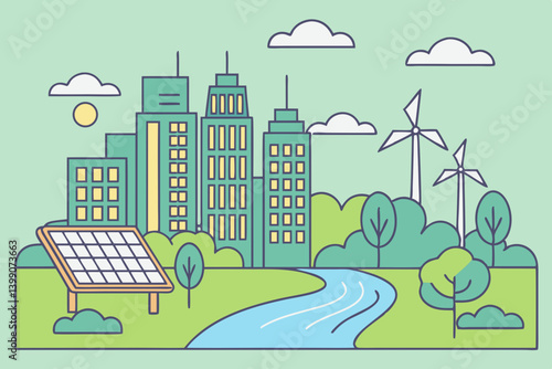 Modern Cityscape with Renewable Energy Sustainable Urban Design