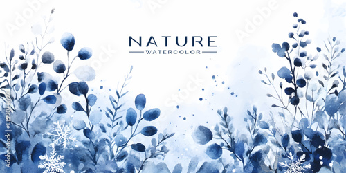 Watercolor nature design with winter-themed elements