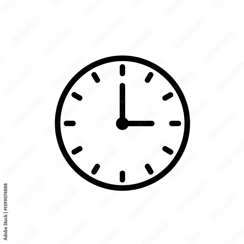 Simple clock icon showing time against a white background Simple clock icon showing time against a white background