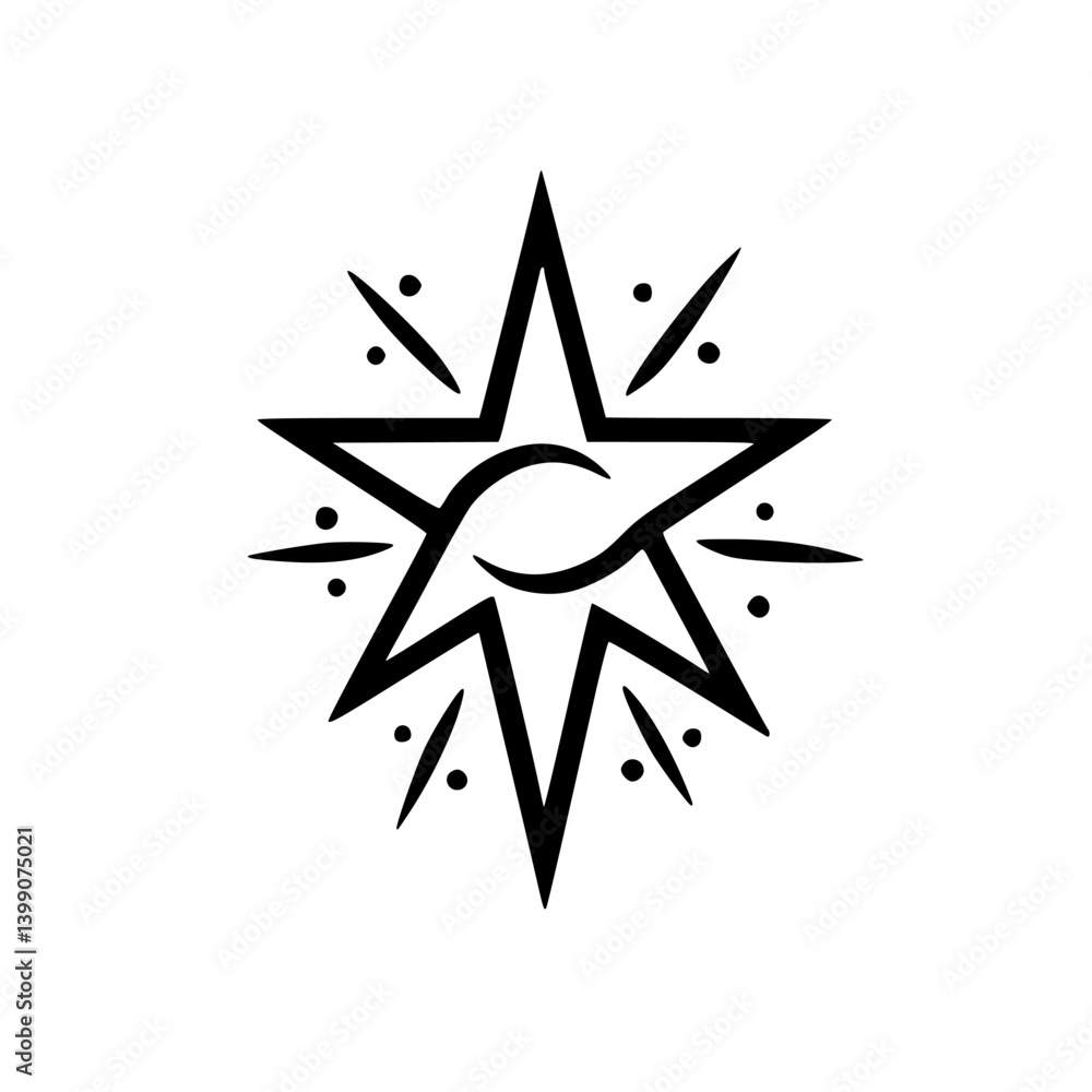 Fototapeta premium Mystical Star with Eye Symbol on White, Minimalist Design